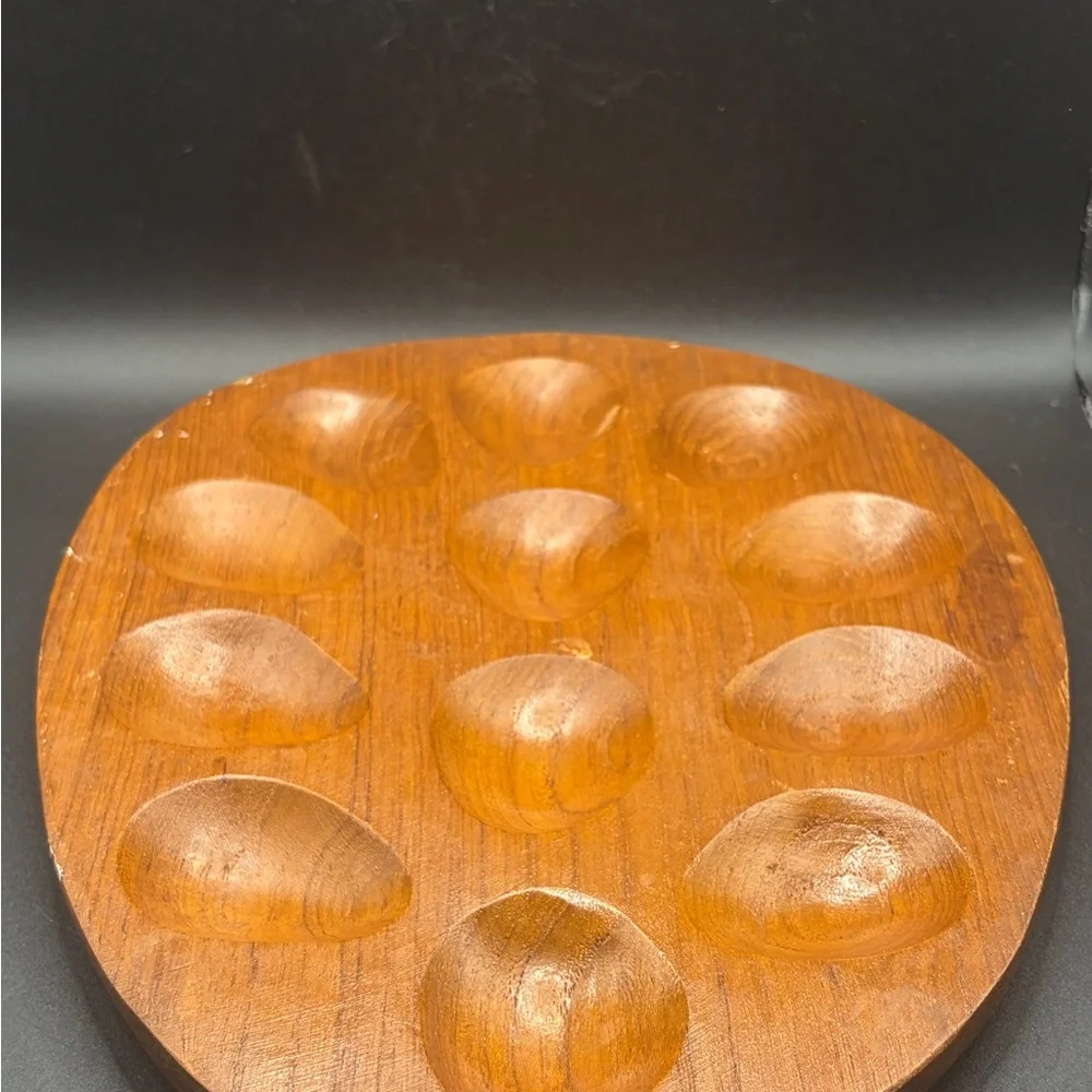 Vintage Handmade Wooden Egg Shaped Deviled Egg Dish Plate Server Serveware Decor